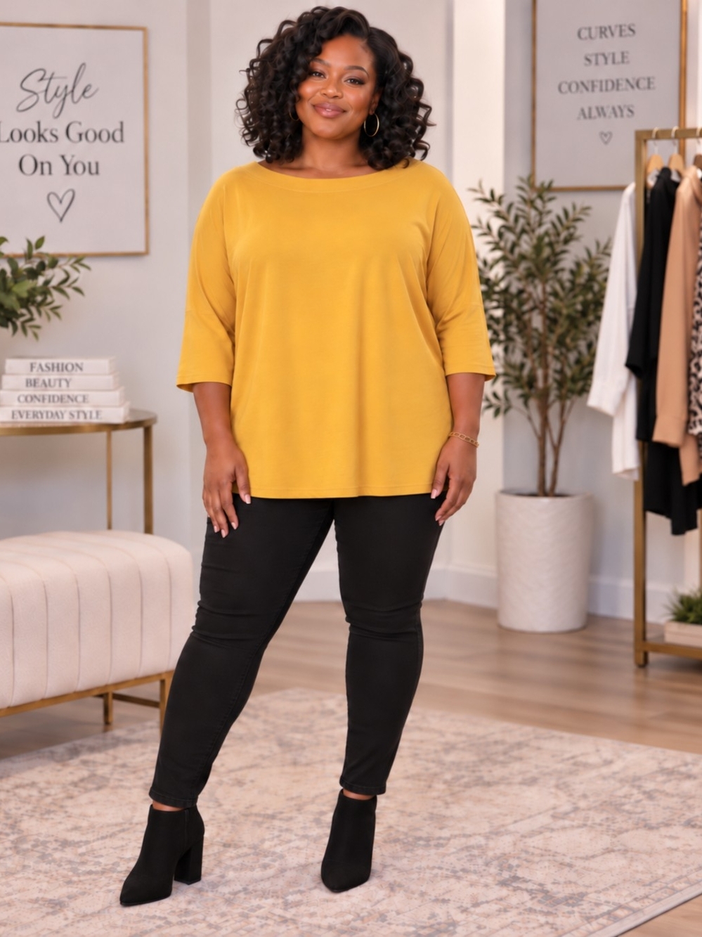 Everyday Must-Have Plus Size Tunic Top - Mustard